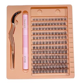 DIY Lash Extension Kit 132pcs Wide Lash Clusters D Curl Eyelash Extension Kit Individual Lashes with Lash Bond and Seal Lash Applicator Easy to Apply at Home