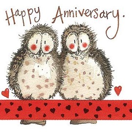 ALEX CLARK Happy Anniversary Owls Foil Card