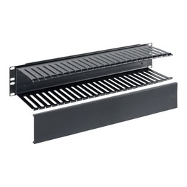 ICC Finger Duct Panel Manager with Cover, 2U Rack Mount Space, Black Powder Coat Finish, Cable Management for 19" Racks and Cabinets, Plastic, 5" Horizontal Deep with Metal Back Panel, Pack of 1