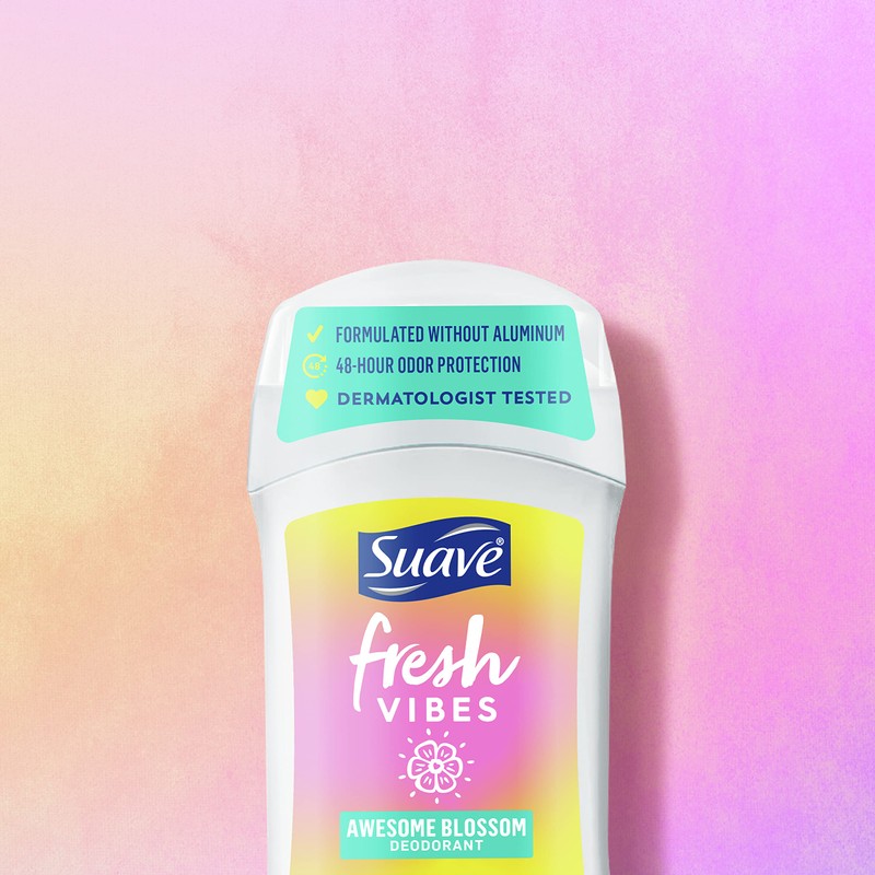 Suave Fresh Vibes Deodorant Stick, Awesome Blossom Scent, Aluminum Free,