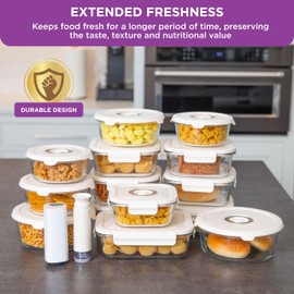 HOLDN’ STORAGE Vacuum Food Storage Containers, Set of 6 Glass Containers plus an Electronic Vacuum Pump – Keep Food Fresh Longer, BPA-Free Glass, Leak-Proof, Ideal for Meal Prep, Marinating.