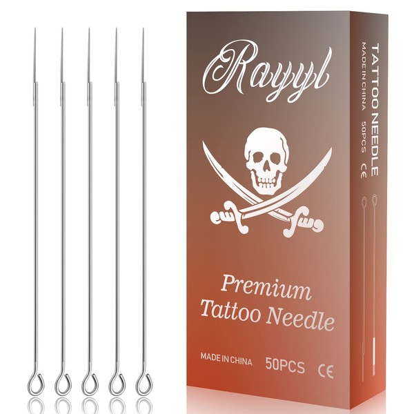 Tattoo Needles Disposable - Rayyl Pack of 50 Tattoo Needles 7RL Stick and Poke Needles Tattoo Needles Set for Tattoo Machines and Tattoo Accessories (7RL)