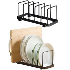 MINGFANITY 2 Pack Plate Home Accented Storage Rack, Plate Holders Organizer, Metal Dish Storage Dying Display Rack for Cabinet, Counter and Cupboard, Black