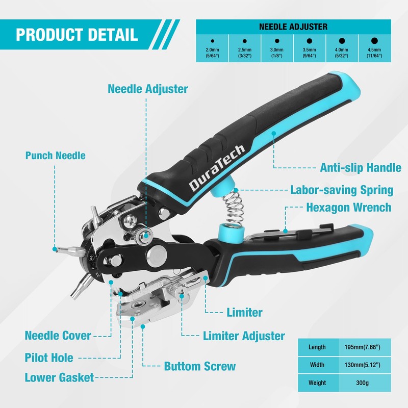 DURATECH Leather Hole Punch, Heavy Duty Belt Hole Punch Plier