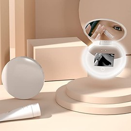 Espejo UV para Prueba de Protector Solar con Aumento 2X, Espejo de Maquillaje de Viaje con Luz LED de 3.5 Pulgadas, Brillo Ajustable de Tamaño de Bolsillo