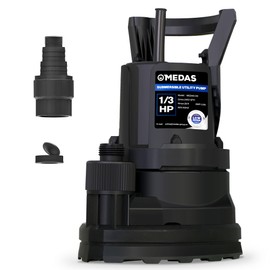 MEDAS Ultra Low Suction Sump Pump 1/3 HP 2450 GPH Submersible Water Pump,Drains down to 0.04‘’,Portable Utility Pump High Flow Water Removal for Swimming Pool Basement Flooding with 10ft Power Cord