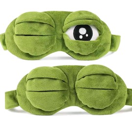 Shinywear 2Pcs Sleep Eye Mask for Women Kids, Shinywear Eye Mask for Sleeping, Cute Sad Frog Blindfold Plush Funny Eye Shade Cover for Travel Yoga Nap Block Out Light - Soft Cotton Inside for Sensive Skin