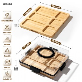 Charcuterie Board with Clear Locking Lid and Handle, 6 Compartment Bamboo Cheese Board Snackle Box, Portable Cutting Board for Snacks, Fruits&Meats, Ideal Gift for Parties, Birthday& House Warming