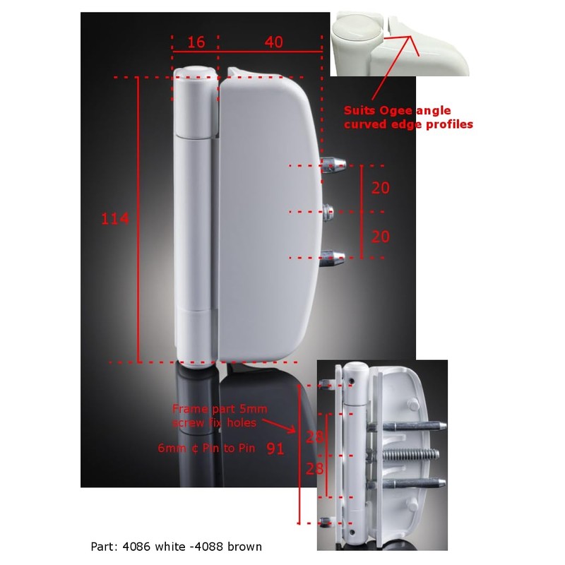 SFS Dynamic 2D Upvc Door Hinge Screw in Pin Ovolo