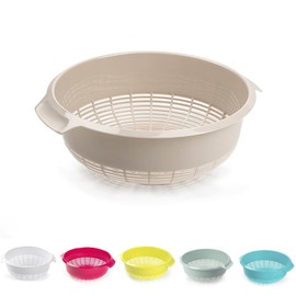 Plastic Colander Food Sieve Strainer Basket for Food Washing Draining Pasta Spaghetti Rice Salad Vegetable Kitchen Cooking Hobby (27cm - Taupe Design 2)