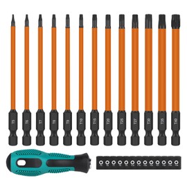 EFUTURETIME 13-Piece 150 mm 1/4 Inch Torx Long Screwdriver Bit Set, T5 T6 T7 T8 T9 T10 T15 T20 T25 T27 T30 T35 T40, Bit Set Long Magnetic with Torx Screwdriver, Torx Bit Made of S2 Steel