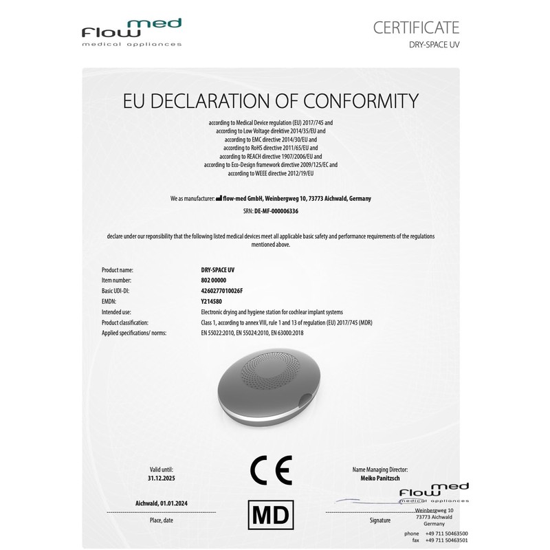 Flow-med Dry-Space UV Hearing Aid Drying Device Generous Inner Format