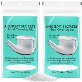 ANCIENT SECRETS Sal limpiadora pura, no yodada, paquete de 2 – para uso con cerámica o olla Neti de viaje, 8 oz Ea