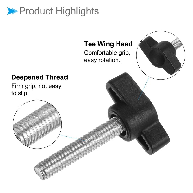 CoCud Tee Wing Knobs Thumb Screw, M6 x 30mm Male