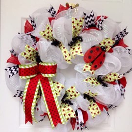 Adorable Lady Bug Spring Summer Deco Mesh Wreath