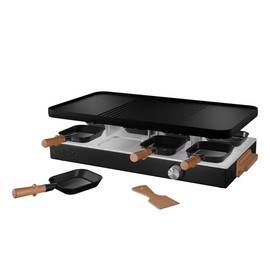 Boska Raclette Party – Tabletop Grill Set for 8 People – PFAS-Free – Ceramic Grill Plate – Beechwood Handles – Reversible Aluminum Griddle – Black