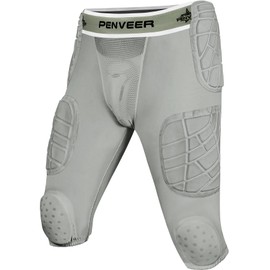 Penveer 7.0 Youth Football Girdle for Boys with Cup Pocket - Padded Compression Shorts with Integrated Hip, Thigh, Knee & Tailbone Pads for Maximum Protection (Grey, YXL)