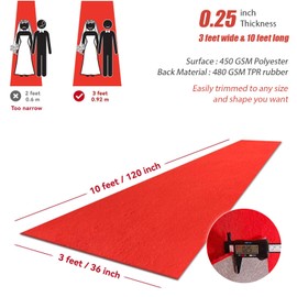 EZLucky Red Carpet Runner for Party 3x10 ft - 450GSM Extra Thick Non-Slip Rug, Indoor/Outdoor Wedding & Event Aisle Runner, Hollywood Theme Decor, Photo Shoots Backdrop (Durable Washable)