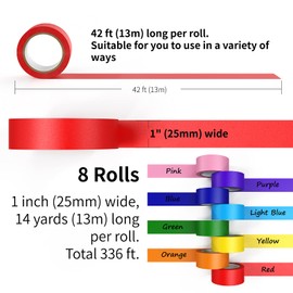 CHIYUNS Colored Masking Tape, Color Painters Tape for Kids, 8 Rolls 1 inch Wide x 14 Yards Each, Colorful Paper Tapes Rainbow Colors for Labeling Packing, Painter Tape Variety Pack, Craft Tape