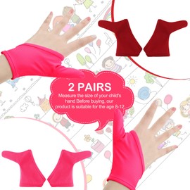 Jiuguva 4 Pcs Thumb Sucking Guard Gloves Kids Chewy Compression Gloves Breathable Guard Nail Biting Kids Stop Thumb Sucking and Finger Biting Generally for Ages 8-12(Pink, Red)