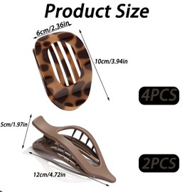 6Pcs Flat Hair Clips, Flat Hair Claw Clips, Flat Claw Clip for Thin Thick Hair Hair Accessories for Women and Girls (Leopard)