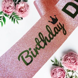 Decorit Birthday Diva Sash, Birthday Queen Sash for Women, Happy Birthday Decorations and Supplies for Youth and Girls, High Heels, Crown, Pink, Glitter