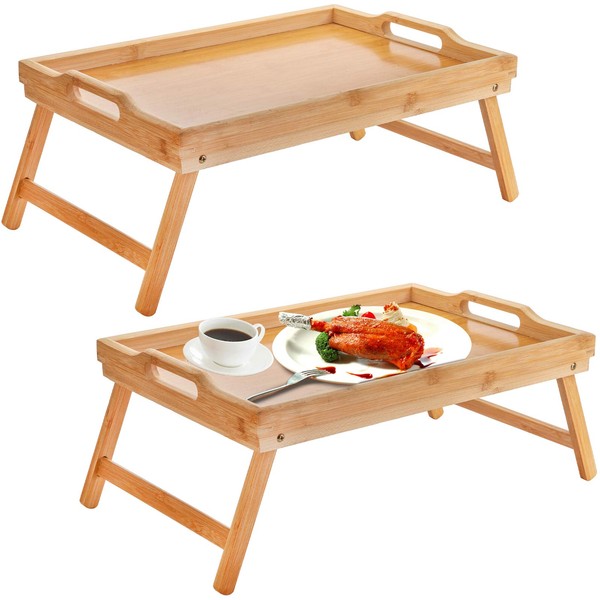 Lawei 2 Pack Bamboo Foldable Breakfast Table, Bed Tray Table