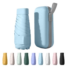 Mini Travel Umbrella, Travel Umbrella, 6 Ribs Mini Umbrella, Small UV Umbrella, UV Foldable with Capsule Box, Travel Waterproof and Windproof for Men and Women, Serenity Blue