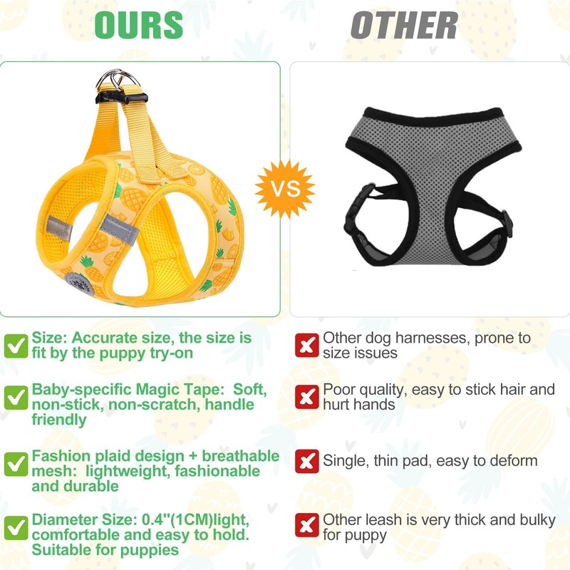 BEAUTYZOO Pineapple Pattern Dog Harness and Leash Set, Reflective, No-Pull,