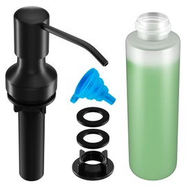 Soap Dispenser for Kitchen Sink, Kitchen Sink Soap Dispenser with 17 OZ Bottle, Refill from The Top Bar, Longer Threaded Shaft Shank, Wide Pump Head Base (Black)
