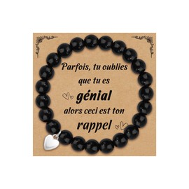 CheersLife Naturstein Armband für Damen Armband mit Herz-Anhänger Geschenkidee zum Geburtstag Weihnachten originelle Perlenarmbänder Geschenk für Mutter Tochter Schwester Freundin Paar (Obsidian) FR