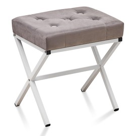 Wimarsbon Ottoman Foot Stool Tufted Vanity Stool Ottomans Thickened Cushion Footstool Mulifunctional Shoe Changing Seat Step Stools with Metal X Leg for Living Room Bedroom Velvet Grey