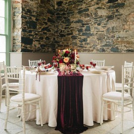 BTF HOME Velvet Table Runner, 10ft Luxurious Wedding Reception Decorations Soft Velvet Fabric Table Linen Overlay for Party (20 x 120 inch, Burgundy)