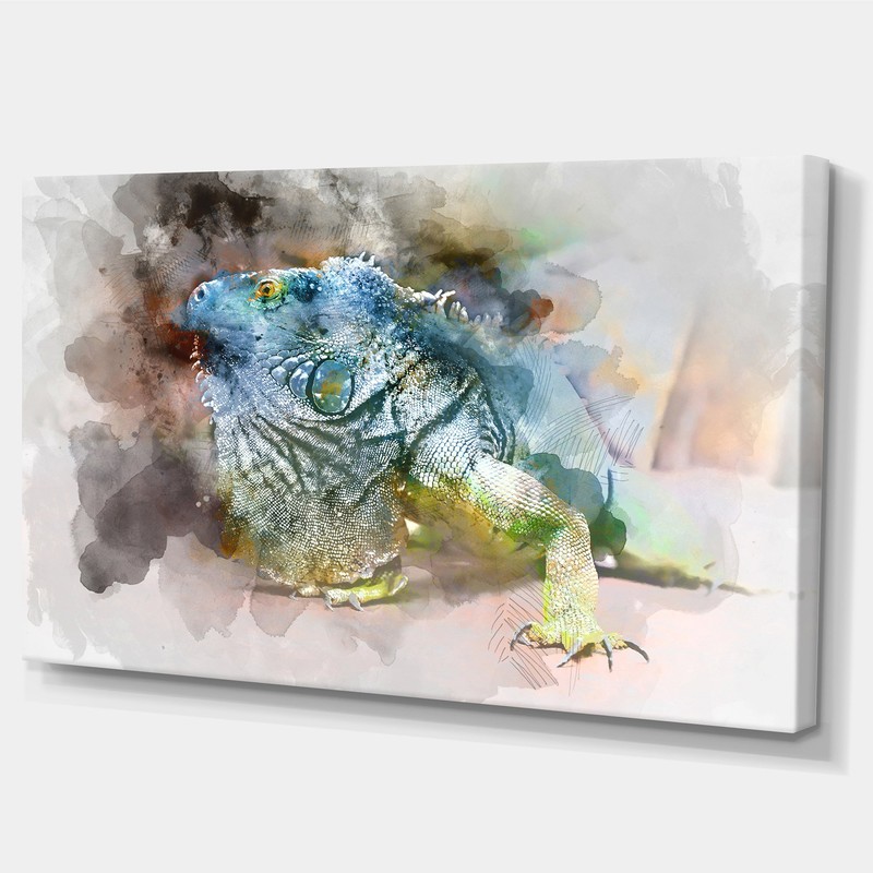 Designart Green Iguana Close Canvas Artwork, 28'' x 60'' x