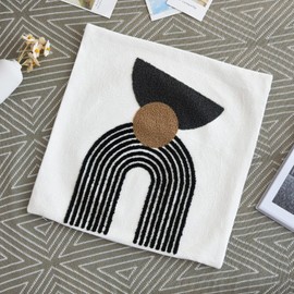 Boho Geo Accent Throw Pillow Covers Tribe Modern Round Arched Geometric Decorative Abstract Pillowcase for Bed Couch Living Room,1 Set of 18x18,Brown and Black