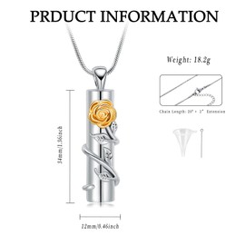 Rose Flower Urn Necklace for Ashes with Hollow Cylinder Cremation Jewelry Urn Pendant Memorial Lockets for Ashes for Women Men (F)