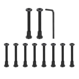 QUARKZMAN 10 Sets M6 x 60 mm Hex Drive Socket Screws and M6 x 12 mm Nuts with Hex Wrench, Furniture Connector Screws and Screws for Furniture Countersunk Head, Black