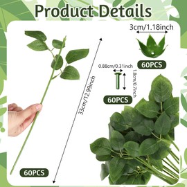 Bruislard 60PCS Floral Wire Stem with Leaves and 60PCS Artificial Flower Calyxes Set, Floral Rose Arrangement Supplies for Wedding Party, DIY Craft