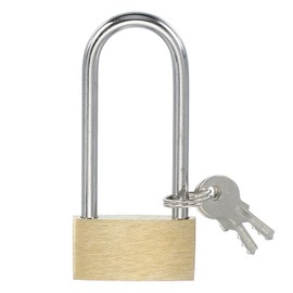 PATIKIL Solid Brass Padlocks 2.6", 1 Pcs Keyed Different Long Shackle Lock Padlock with 2 Keys Weatherproof for Gym Locker Gate Fence Outdoor Indoor