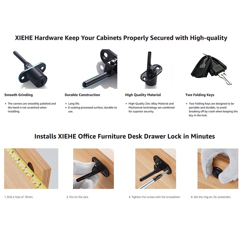 XIEHE 288 Drawer Locks with Keys, Zinc Alloy Office Furniture
