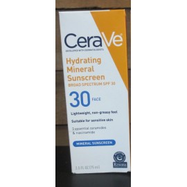 CeraVe Hydrating Mineral Face Sunscreen Lotion - YOUR CHOICE - 1 - 2.5 OZ SPF 30 FACE LOTION