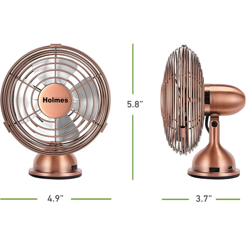 HOLMES 4" Mini Heritage Desk Fan, USB-Powered, Single Speed, 4