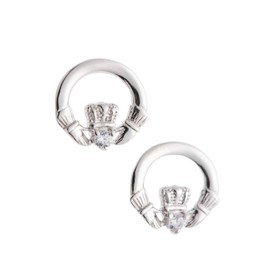 GALWAY Claddagh Earrings for Women, Irish Fashion Fine Jewelry in Durable Rhodium Plated 925 Sterling Silver, Perfect Birthday, Anniversary, Christmas Gift For Her - Crystal