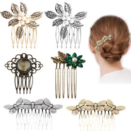 6 Pcs Vintage Hair Side Combs for Women, Flower Butterfly Pearl Gold Rhinestone Hair Slide Comb with Teeth Grip Hair Accessories Gifts for Women