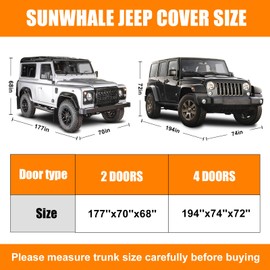 Sunwhale Car Cover Custom Fit for Jeep Wrangler 4 Door Dr/Unlimited Waterproof, All Weather Sun UV Protection Outdoor Full Car Cover Snow Rain Hail Fits 1987-2025 Jeep JK JL CJ YJ TJ