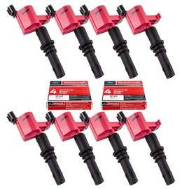 MAS Set of 8 Ignition Coils DG511 and Motorcraft SP515 SP546 Spark Plug Compatible with Ford Lincoln Mercury V8 V10 5.4l 6.8l 3L3E12A366CA 5C1584 C1541 FD-508 DG511 RED DG-511