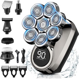 Head Shavers for Bald Men, 8D Upgraded 6-in-1 Bald Head Shaver, Waterproof Bald Head Shavers for Men Wet/Dry Use, LED Display Electric Razor Type-C Charging 360°Close Shave
