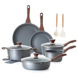 SENSARTE Nonstick Cookware Set 16-Piece, Healthy Pots and Pans Set, Non-stick Kitchen Cooking Set with Stay-Cool Handles, Silicone Utensils and Pot Protectors, PFOA Free