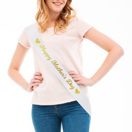 Party to Be Happy Mother's Day Sash Party Decorations for Mother's Day (White)