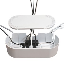 D-Line Cable Management Box, Cord Organizer Box to Hide & Conceal Power Strips, Desk Cable Management Solution, Made from Electrically Safe ABS Material - 16.5" (L) x 6.5" (W) 5.25" (H) - White